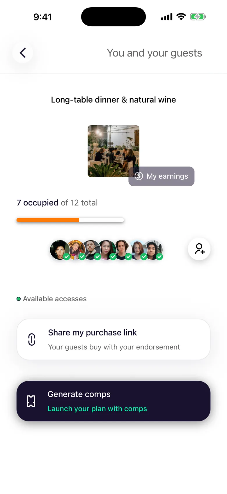 A posted plan: confirmed guests, access sold and estimated earnings